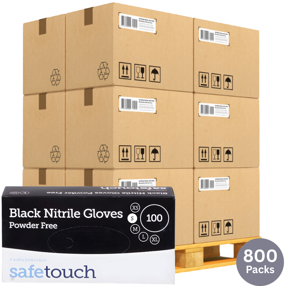 SafeTouch Black Nitrile Gloves – Powder-Free | Wholesale 80-Case Bulk Pallet