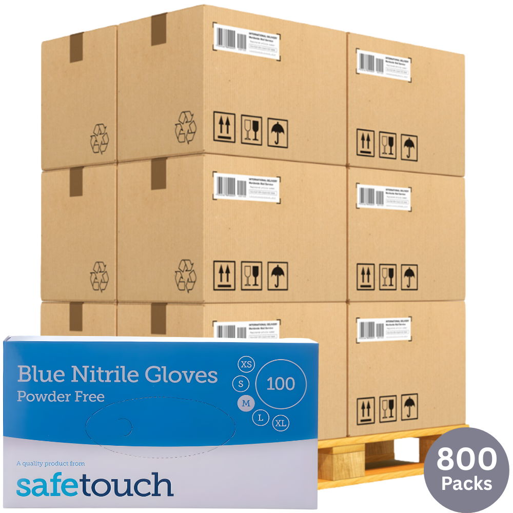 SafeTouch Blue Nitrile Gloves – Powder-Free | Wholesale 80-Case Bulk Pallet