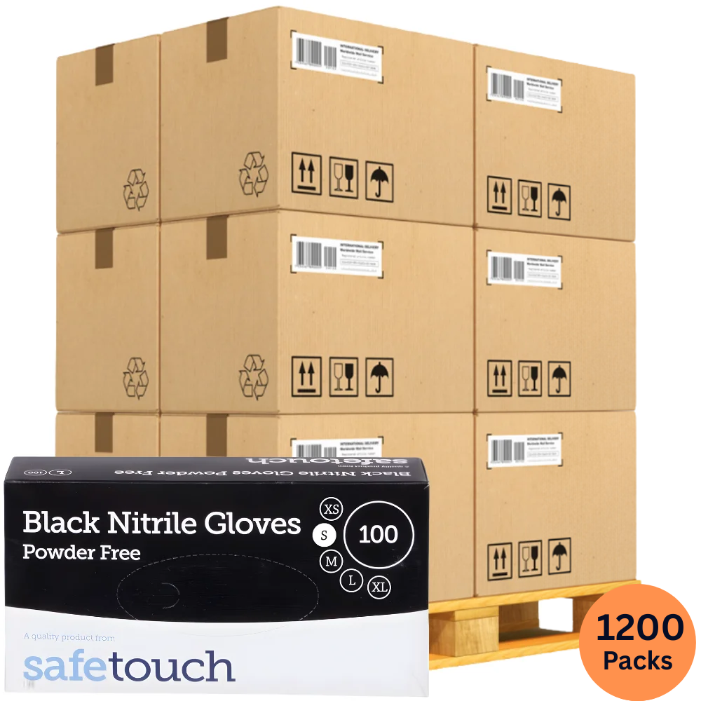 SafeTouch Black Nitrile Gloves – Powder-Free | Wholesale 120-Case Bulk Pallet