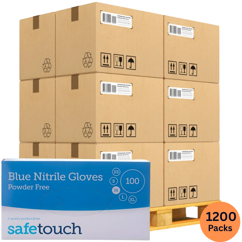 SafeTouch Blue Nitrile Gloves – Powder-Free | Wholesale 120-Case Bulk Pallet