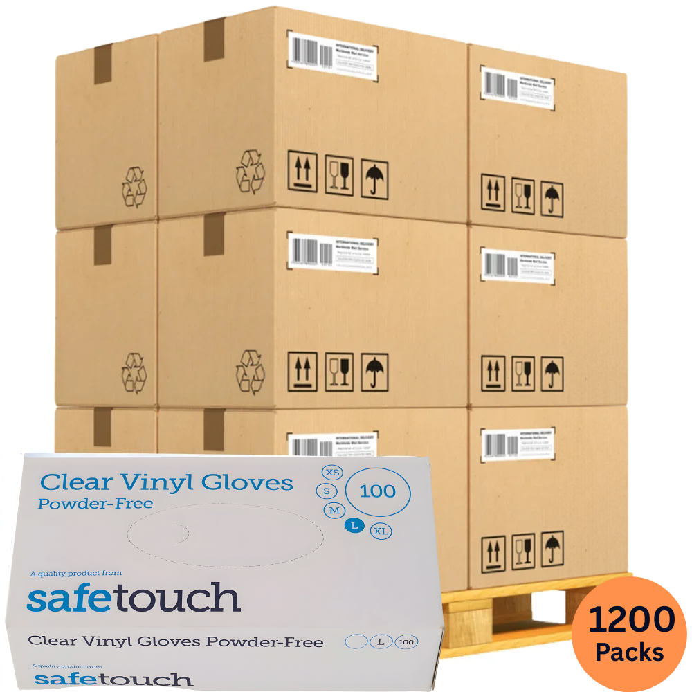 SafeTouch Clear Vinyl Gloves – Powder-Free | Wholesale 120-Case Bulk Pallet