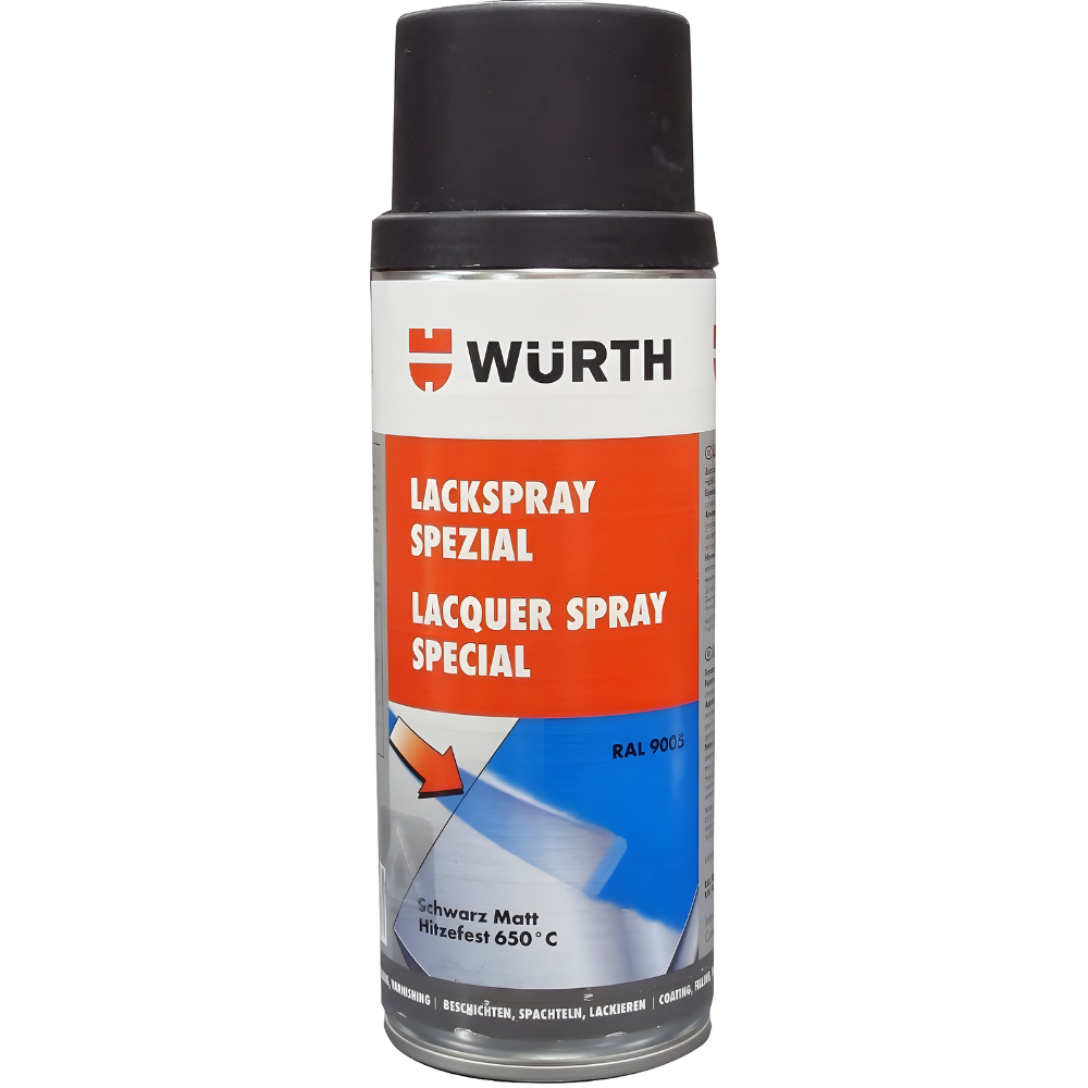 Würth Heat-Resistant Spray Paint – Matt Black RAL 9005, 400ml