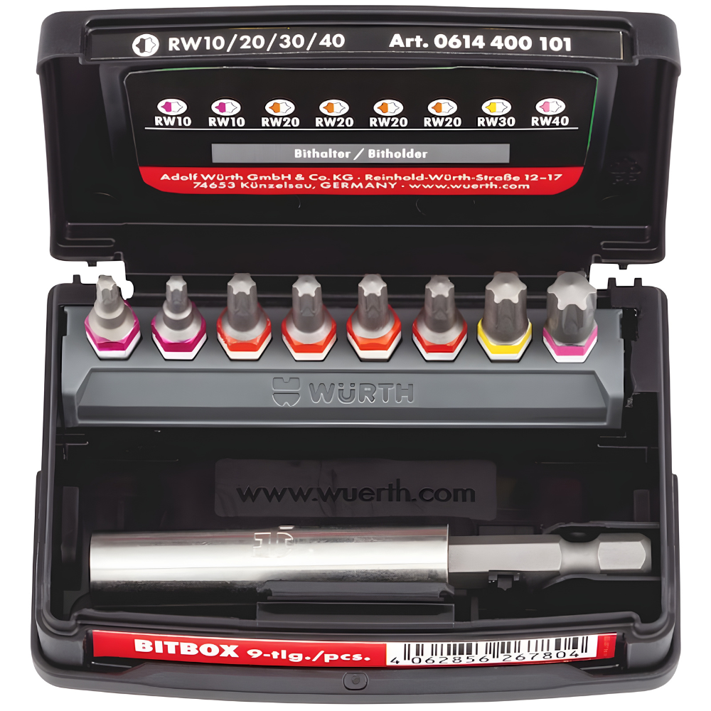 Würth ORSY® RW Bit Box 9pcs – Spring-Loaded Bits for ASSY Screws