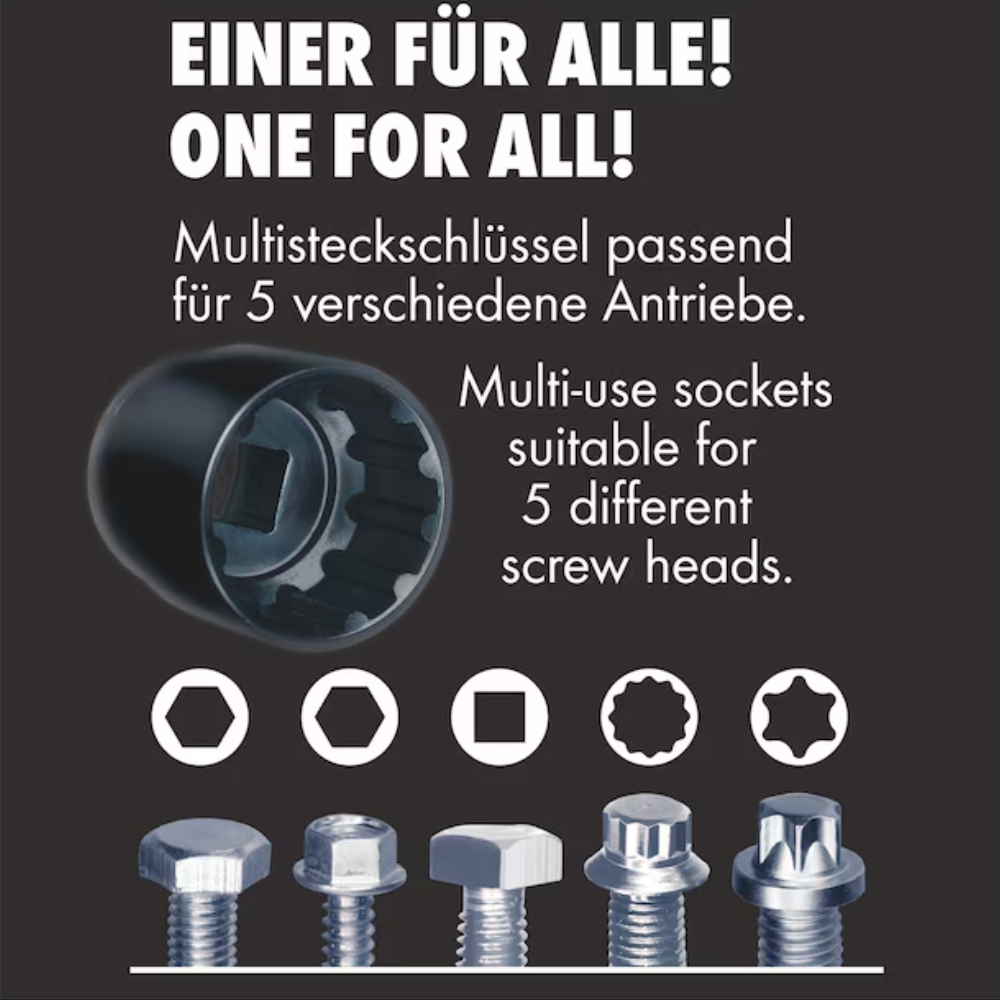 Würth Advent Calendar 24 Pieces – Diagram illustrating what bolts and applications the tools are compatible with
