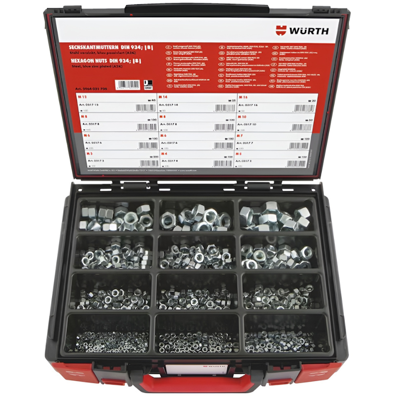 Würth ORSY® Hex Nut Assortment – 1035-Piece Zinc-Plated Steel Kit