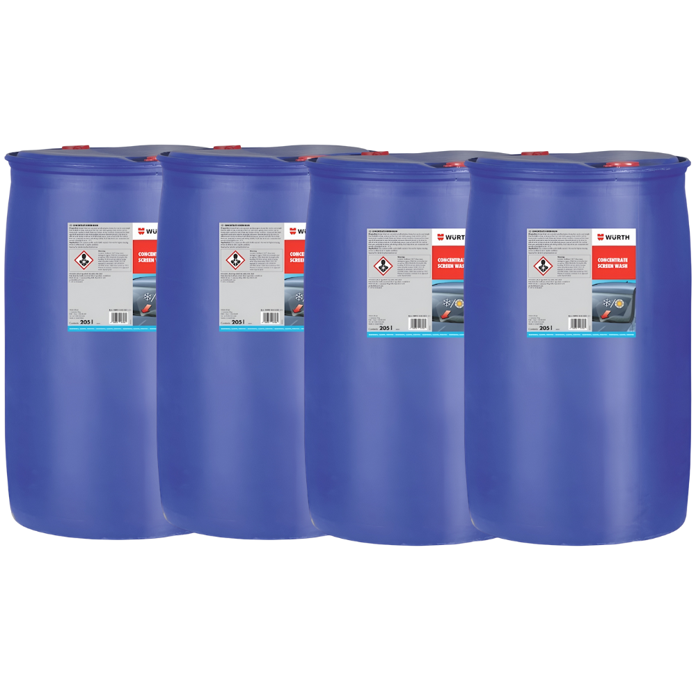 Würth Screen Wash 205L Pallet with 4 Barrels – Ready-to-Use, High Performance Cleaning with -8°C Freeze Protection for Clear Windscreens