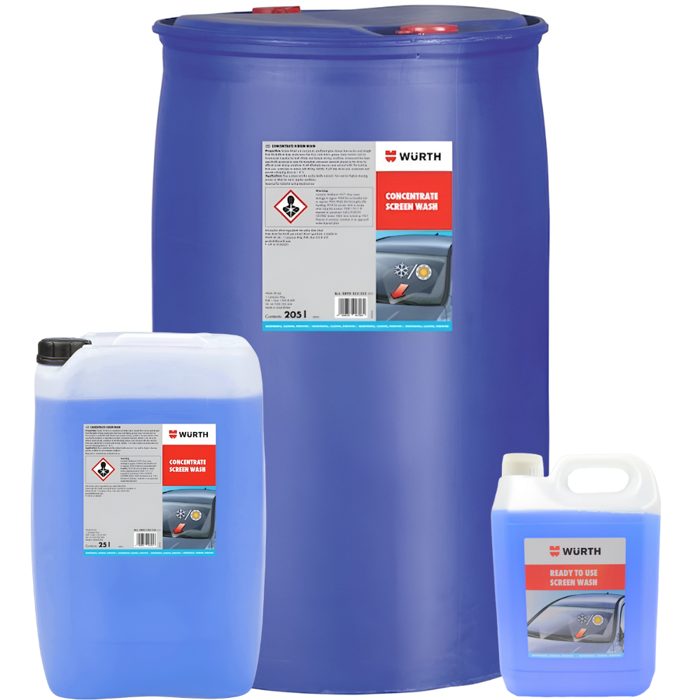 Würth Screen Wash – 5L, 25L & 205L – Ready-to-Use High Performance, -8°C Protection