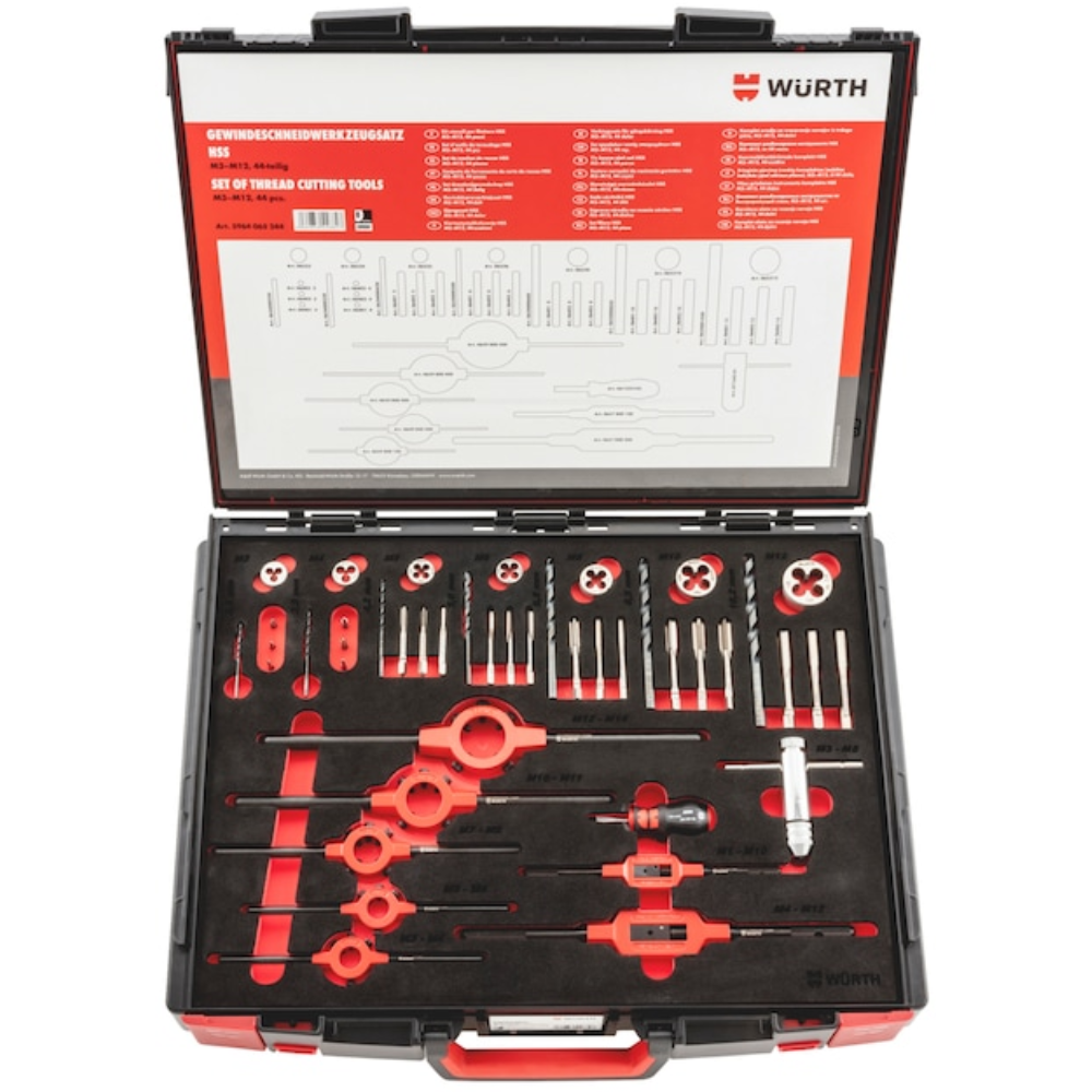 Würth Thread Cutting Tool Set – HSS Tap & Die Assortment M3–M12 (44 pcs)