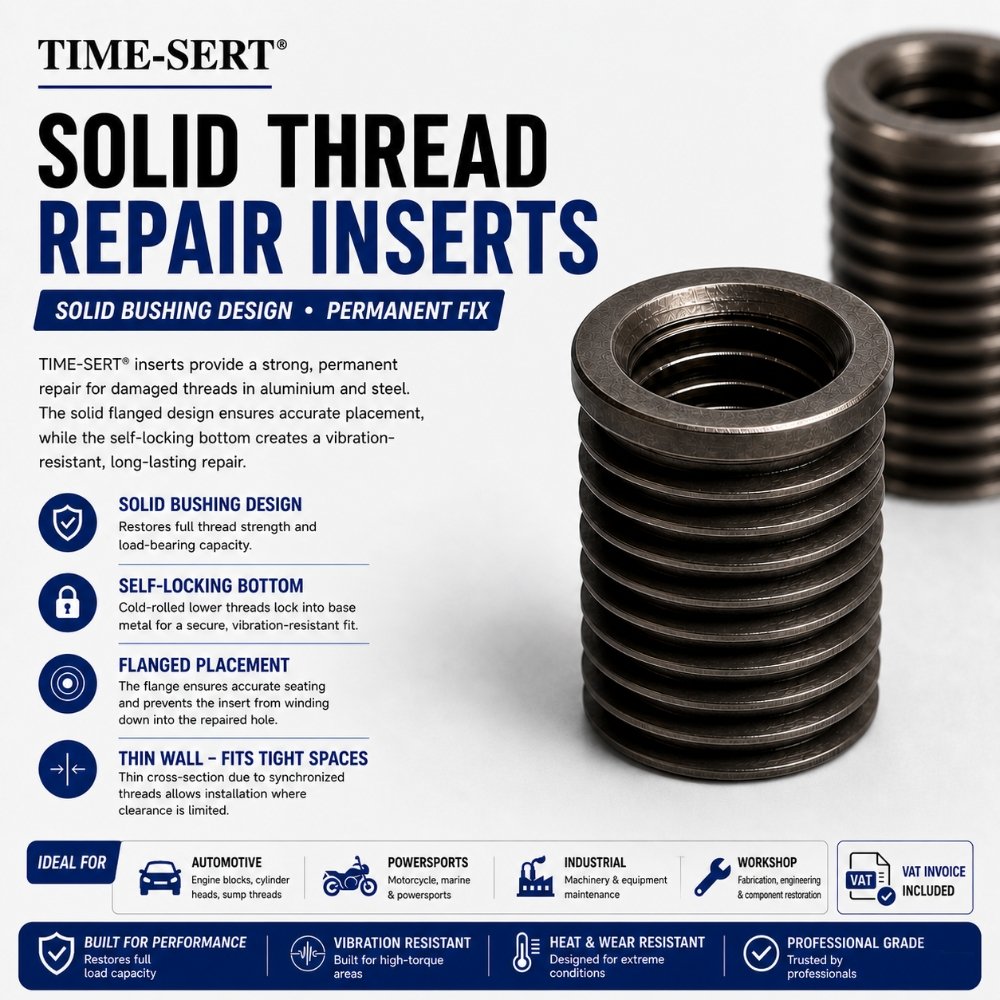 TIME-SERT solid thread repair inserts showing solid bushing design and permanent thread repair features