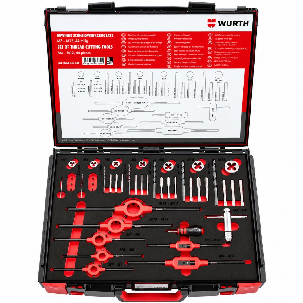 Würth Thread Cutting Tool Set – HSS Tap & Die Assortment M3–M12 (44 pcs)
