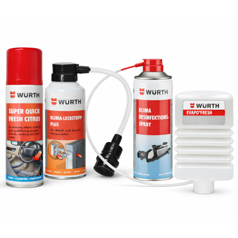 Wurth Air Conditioning Maintenance Products – Complete range of car aircon cleaners, sanitizers, and disinfectants for clean, fresh cabin air.