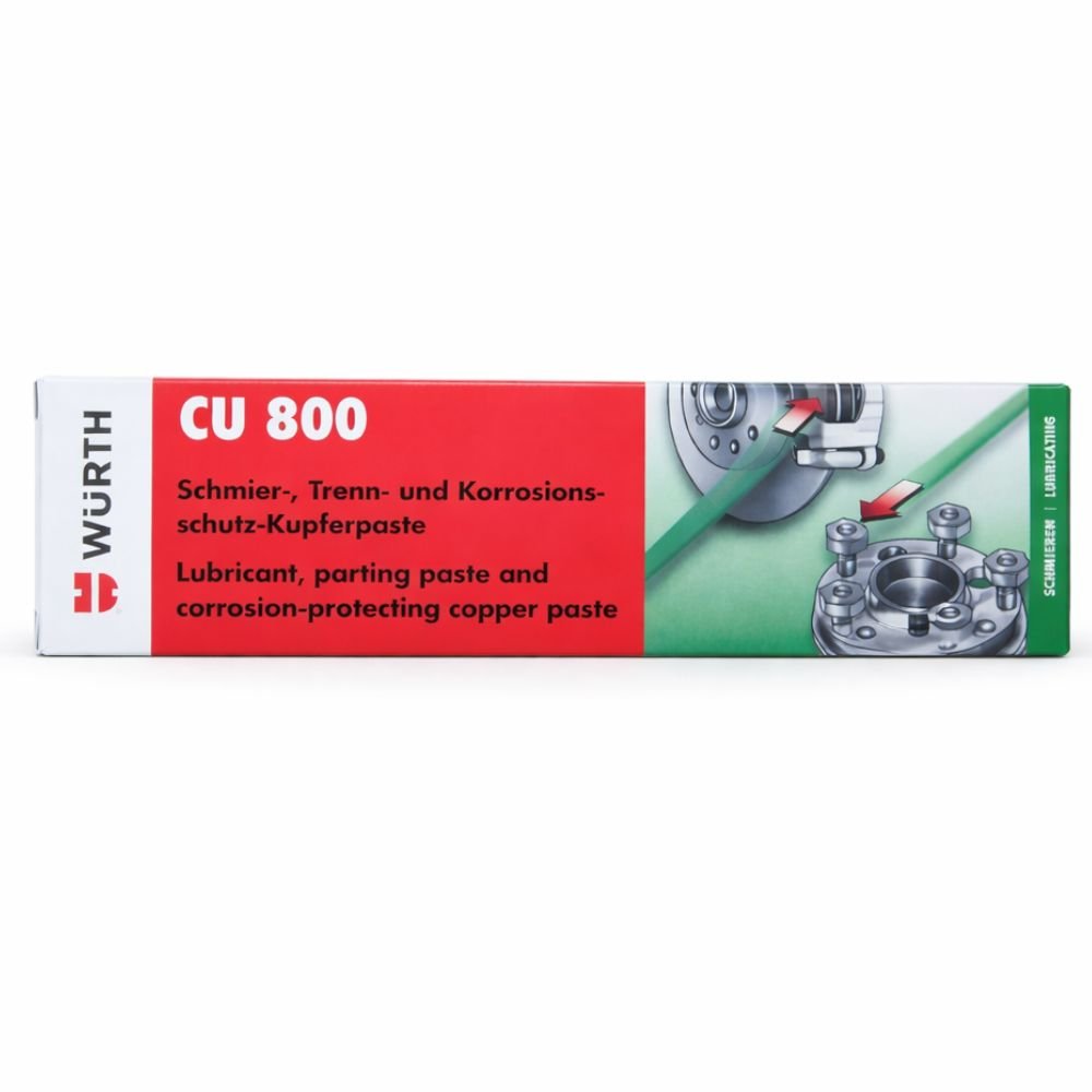 Würth Copper Paste CU 800 100g tube, high-temperature copper grease for lubrication, separation, and anti-corrosion protection in automotive and industrial applications.