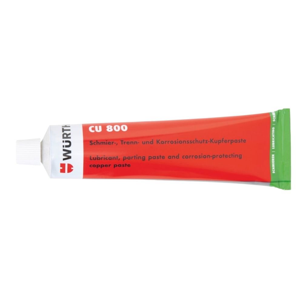 Würth Copper Paste CU 800 100g tube, high-temperature copper grease for lubrication, separation, and anti-corrosion protection in automotive and industrial applications.