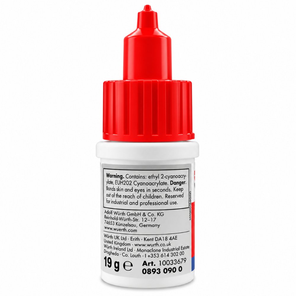 Rear view of Würth Klebfix Super Fast Glue 5g