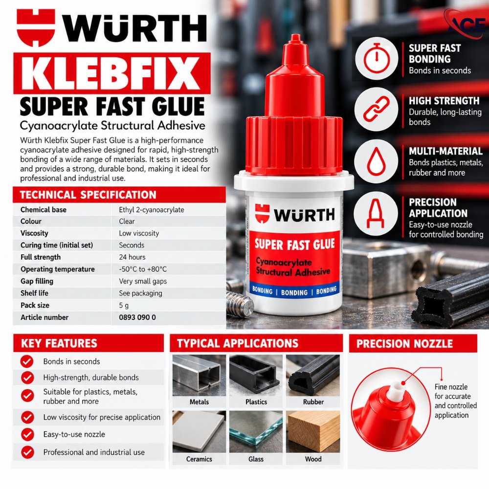 Würth Klebfix Super Fast Glue 5g technical specifications