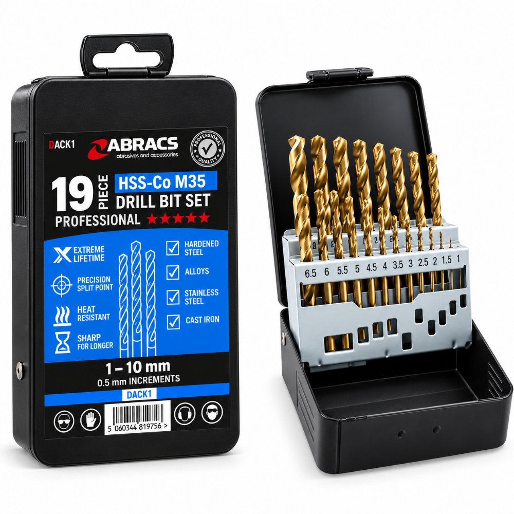 ABRACS HSS-Co M35 Cobalt Drill Bit Set – 1-10mm (19 Piece)