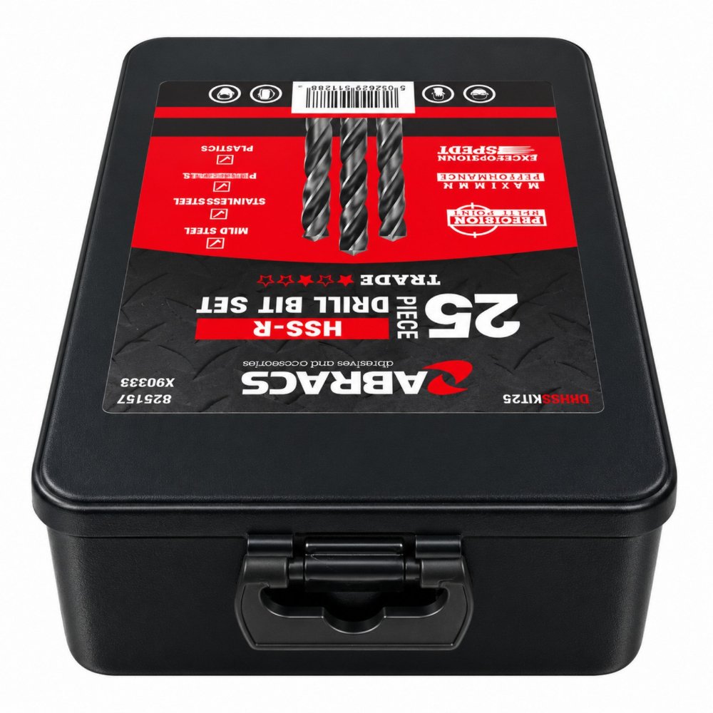 ABRACS 25 piece HSS roll forged drill bit set closed storage case